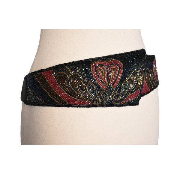 Vintage 80s Vanessa Imports Volup Rainbow Heart Glass Beaded Belt - Picture 5 of 7